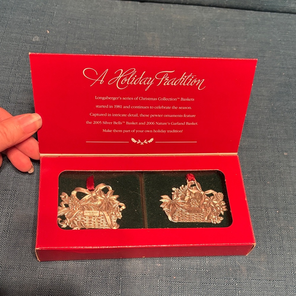 Longaberger 2005 Pewter Basket Ornaments (Two), Never Opened